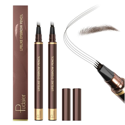 2 Pack Eyebrow Pen, Waterproof Microblading Eyebrow Pencil, 4 Tip Precise Eye Brow Makeup Pen for Women to Effortlessly Create Hair Like Natural Brows, Non Dry Out and Last All Day (Black Brown) | Amazon (US)