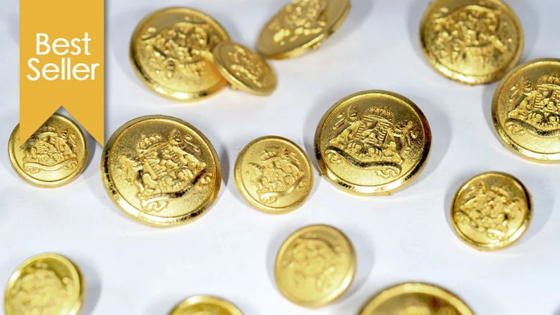 Set of Die Cast Metal Blazer Buttons G005 (Gold Colour) Set (in 3L/7S or 4L/8S) ø23mm, ø15mm | Etsy (US)