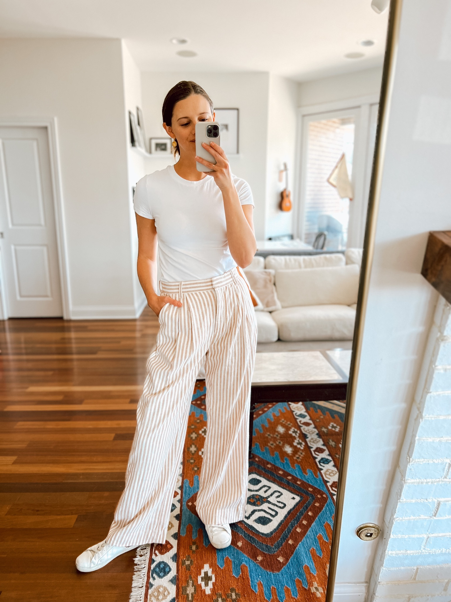 Linen pants TTS, shirt TTS, shoes read reviews/measure as they seem to fit differently based on your feet! I ordered my normal size!