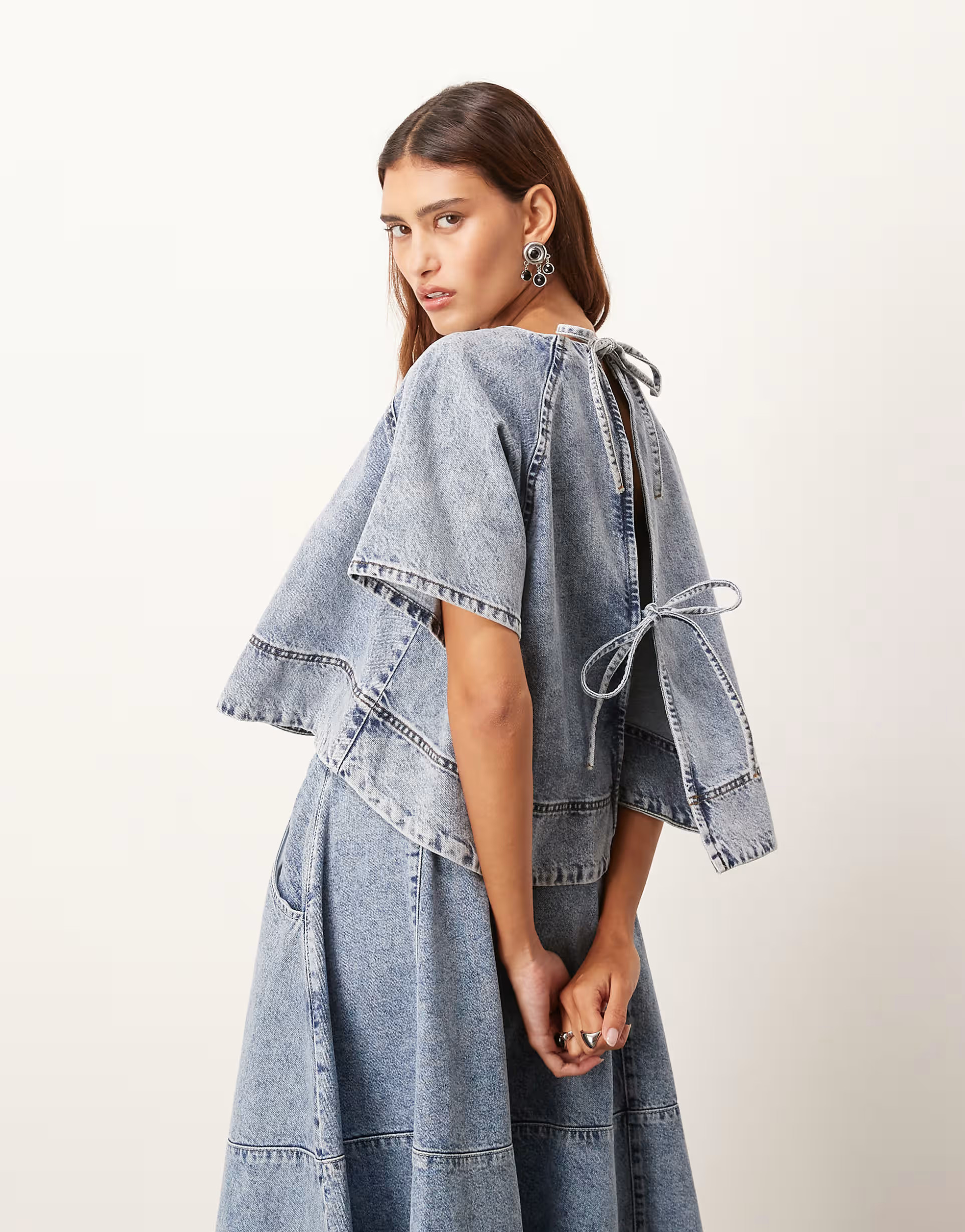 ARRANGE short sleeve seam detail top in mid-blue wash - part of a set | ASOS (Global)