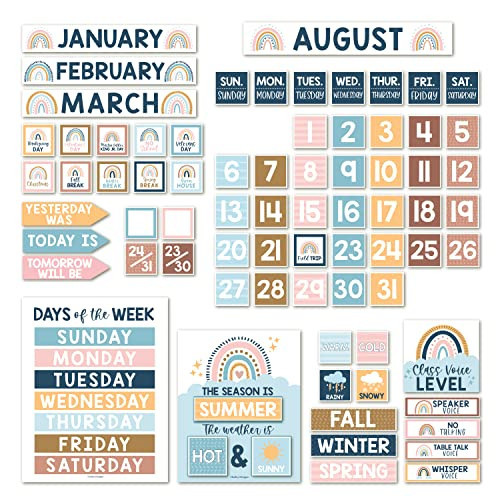 Classroom Calendar Set Bulletin Board Decor – School Calendar For Classroom Elementary & Preschool, Bulletin Board Decorations With Weather Chart & Seasons, Boho Teacher Must Haves | Amazon (US)