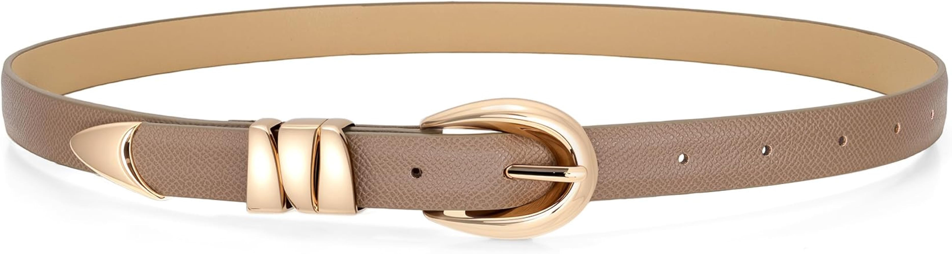 WHIPPY Women Skinny Leather Belt for Jeans Pants Dresses Ladies Fashion Waist Belt with Shiny Gol... | Amazon (US)