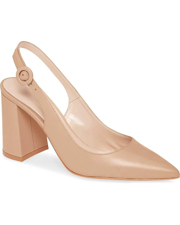 Women's Pointed Toe Block Heel Pumps Slingback Chunky Heel Slip On Work Party Dress Shoes | Amazon (US)