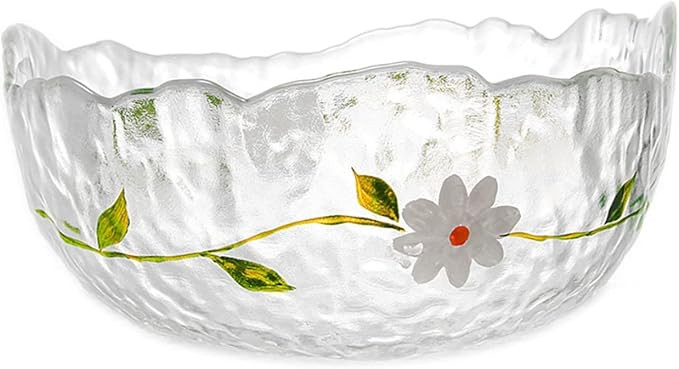 50 OZ Hammered Glass Salad Bowl, 8”Daisy Decorative Bowl for Serving Food, Wavy Clear Glass Bow... | Amazon (US)
