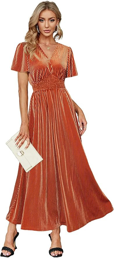 Simplee Women Boho Floral Maxi Dress Flowy Casual V Neck Short Sleeve Wedding Guest Holiday Beach... | Amazon (US)