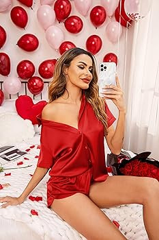 Ekouaer Satin Pajamas Set for Women Short Sleeve Button-Down Tops and Shorts 2 Piece Pjs Silk Sle... | Amazon (US)