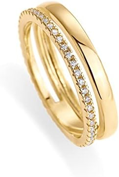 PAVOI 18K Gold Plated Cubic Zirconia Dual Stacking Rings for Women | Gold Eternity Band for Women... | Amazon (US)