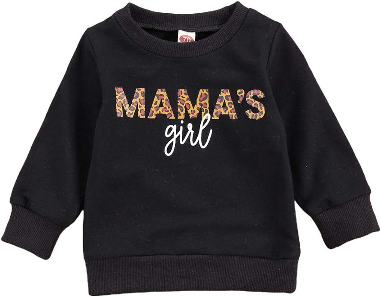 Baby Girls Sweatshirts Mama's Girl Letter Leopard Print Long Sleeve Pullover Cotton Tops Outfits | Amazon (US)