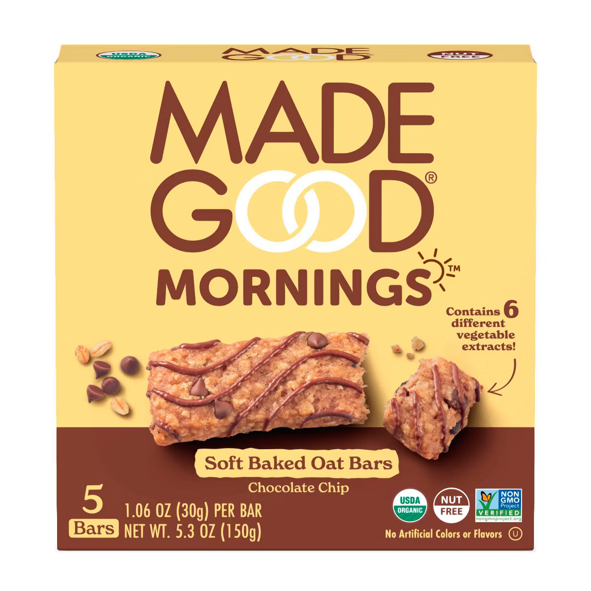 MadeGood Morning Chocolate Chip Bars - 5ct/4.25oz | Target