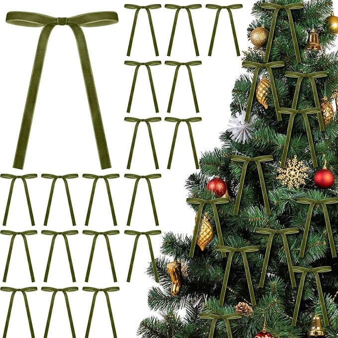 24 Pcs Velvet Bows Christmas Tree Ornaments Vintage Velvet Ribbon Bows for Tree Garland Wreath In... | Amazon (US)