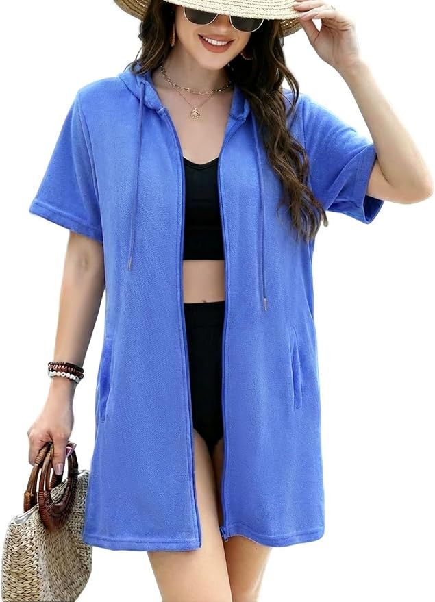 Gihuo Terry Cloth Swim Cover Up for Women Swimsuit Beach Bathing Swimwear Coverup Pool Towel Robe | Amazon (US)