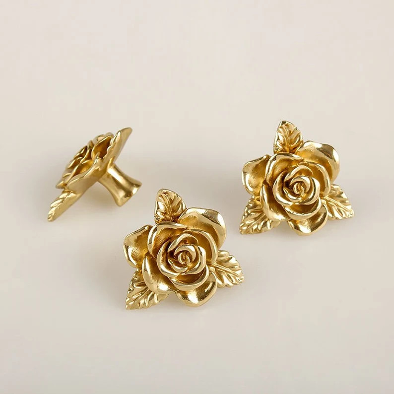 Rose Knob Solid Brass Knob Flower Blossom Cabinet Pulls Drawer Knob Dresser Pull Knobs Handles Ki... | Etsy (US)