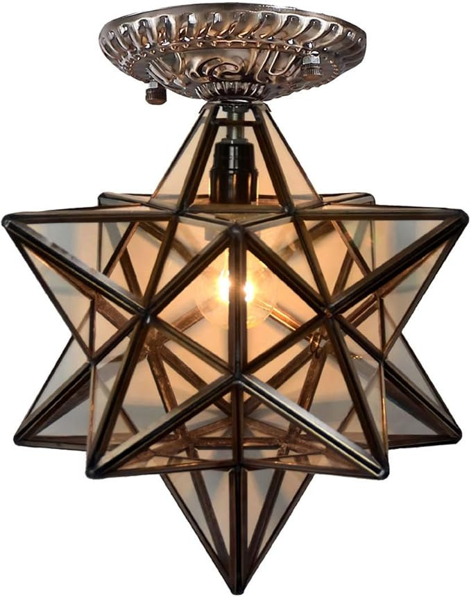 Bieye L10821 12-inch Moravian Star Tiffany Style Stained Glass Semi Flush Mount Ceiling Fixture, ... | Amazon (US)