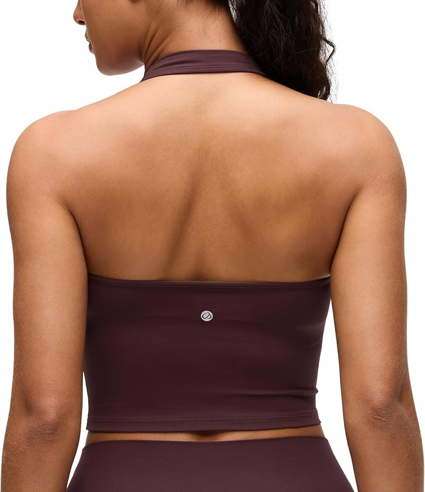 CRZ YOGA Butterluxe Halter Crop Tank Tops for Women - Open Back Padded Longline Sports Bras Worko... | Amazon (US)