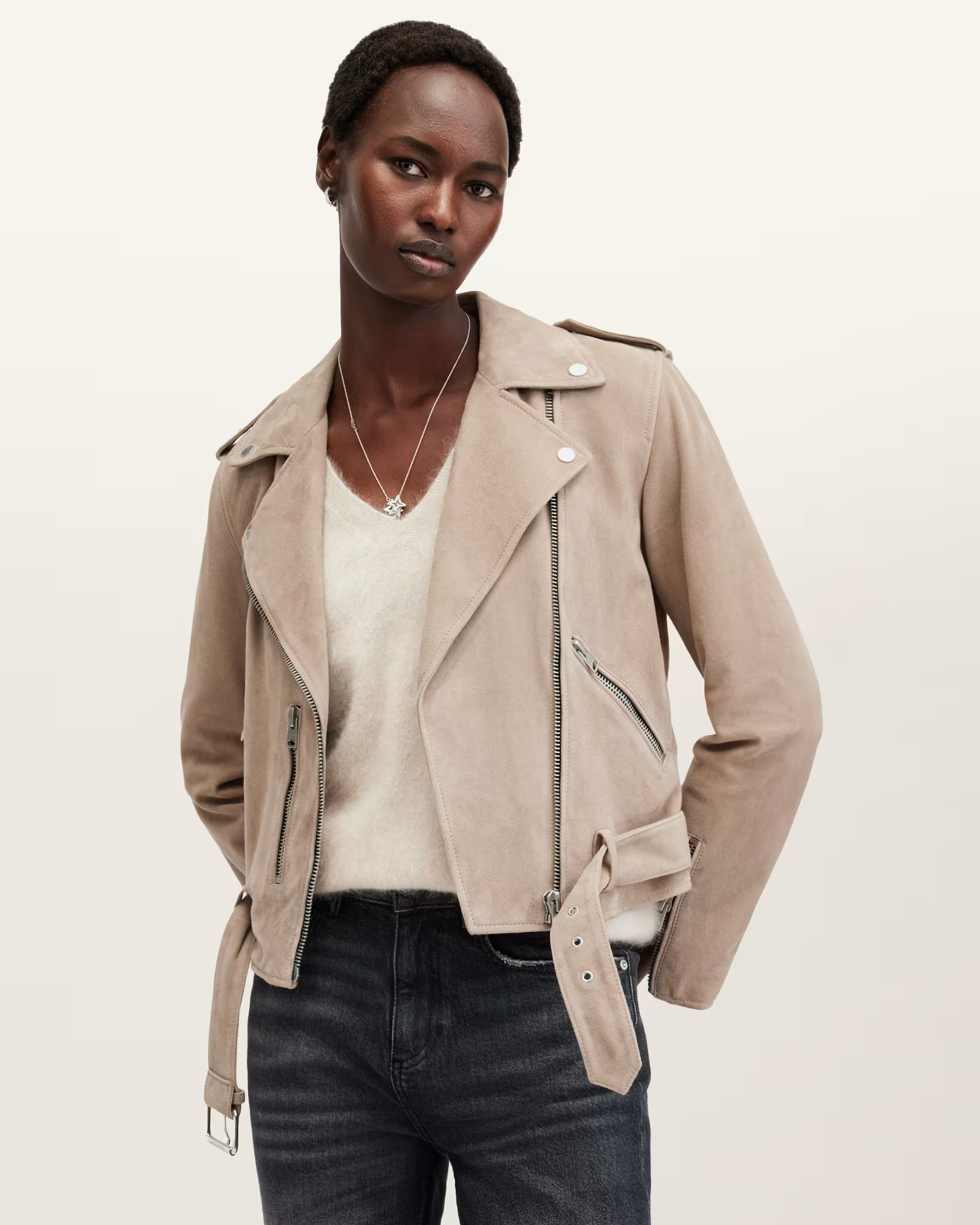 Balfern Belted Suede Biker Jacket | AllSaints US