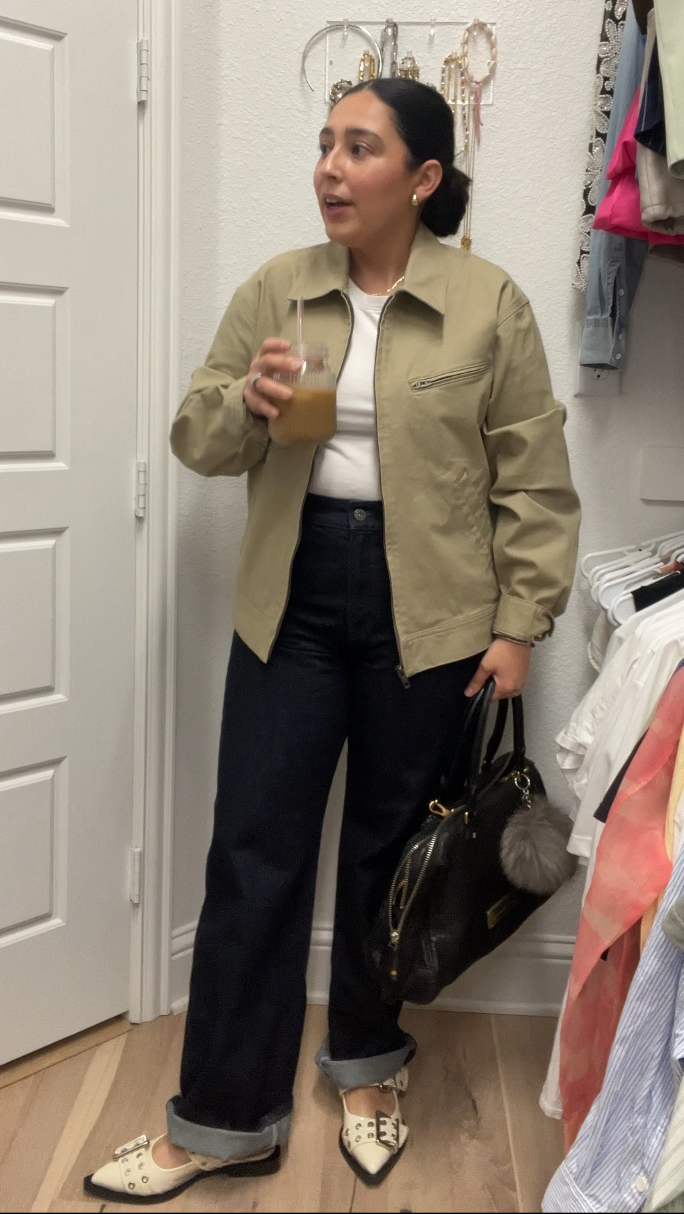 Comfy but put together is my go to formula as of late. Wore this to run errands. 
My jeans are new from the JW Anderson Uniqlo collaboration-the perfect combination for the high-low fashion lover.

#barncoat #workercoat #postpartumoutfits #casualoutfit #momlife #ganni #davidyurman 

#LTKSaleAlert #LTKFindsUnder100 #LTKShoeCrush