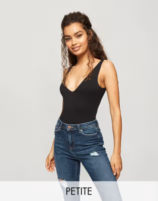 Miss Selfridge Petite v-neck bodysuit in black | ASOS (Global)