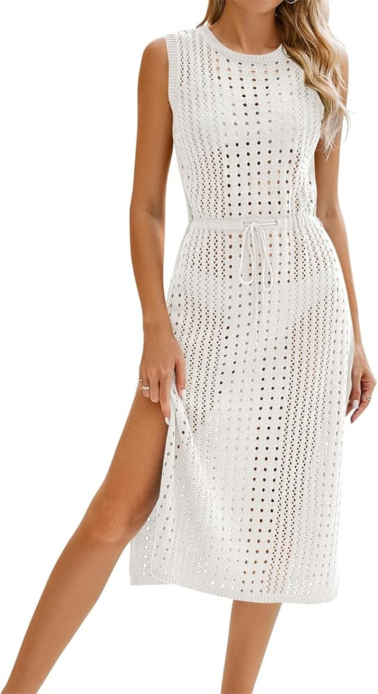Uvog Womens Crochet Swim Cover Up Long Sexy Sleeveless Beach Swimsuit Coverup Dress | Amazon (US)