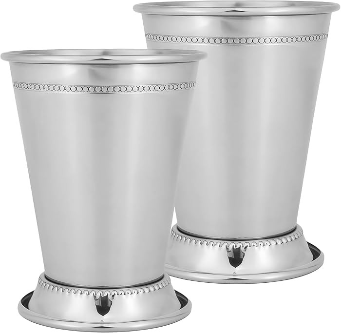 2 Pcs Silver Cocktail Cups, Stainless Steel Mint Julep Cups, 12 oz Capacity, Elegant Conical Desi... | Amazon (US)