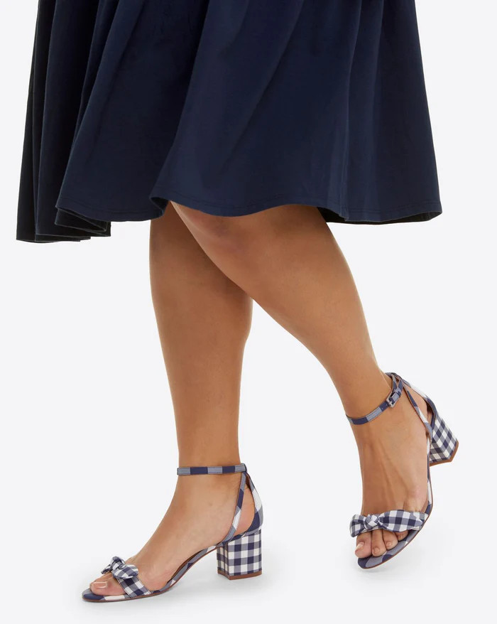 Preston Ankle Strap Heels in Navy Gingham | Draper James (US)