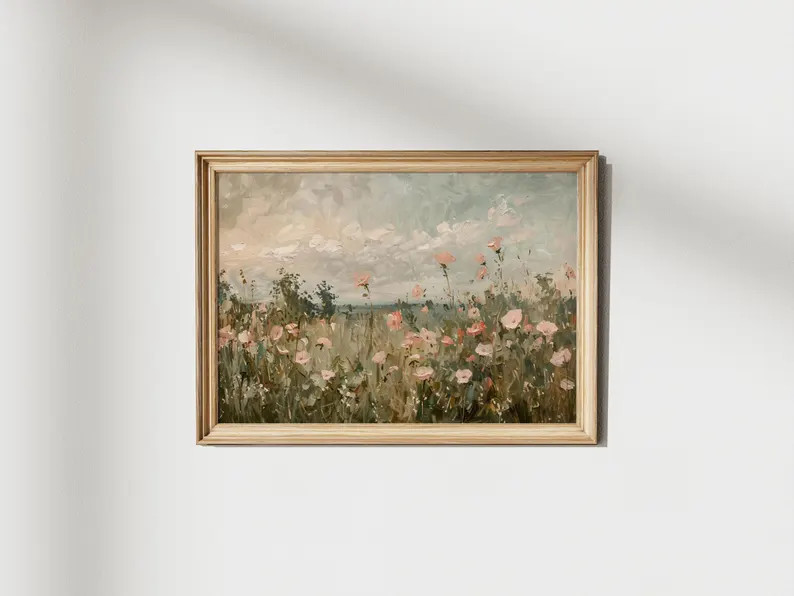 Vintage Pastel Wildflower Field Painting: Spring Landscape Art (Digital Download) | Etsy (US)