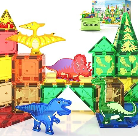 Coodoo Dinosaur Toys Magnetic Tiles - Magnet Building Blocks for Toddler Kids Toys STEM Sensory O... | Amazon (US)