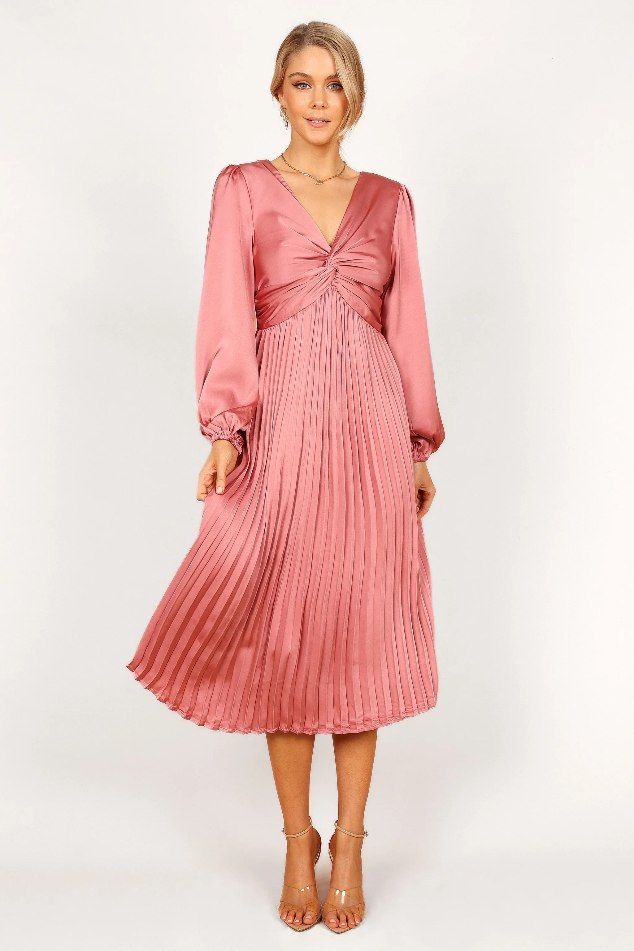 Noelle Twist Front Pleated Midi Dress - Blush | Petal & Pup (US)