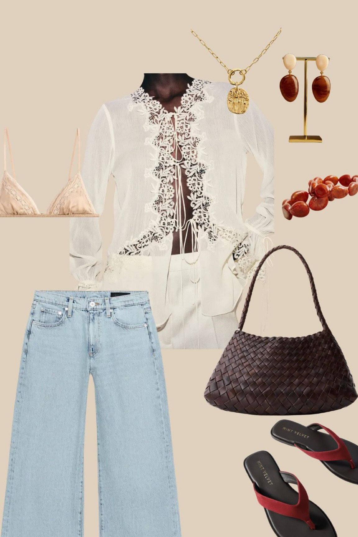 Summer outfit, lace white top, summer jeans, basket bag, bralet 

#LTKspring #LTKsummer #LTKuk