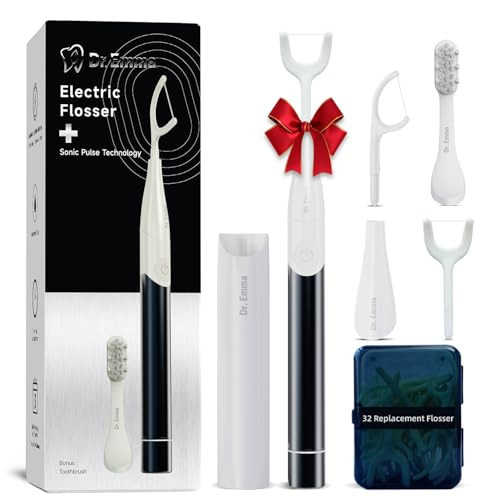 Dr. Emma Electric Vibration Flosser with Replaceable Floss Picks and Toothbrush, Power Flosser for Adults, Dental Flosser Kit for Teeth Cleaning, Water Flosser Alternative, Midnight | Amazon (US)