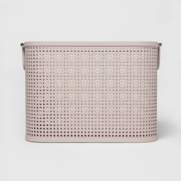 Small Milkcrate Metal Bin With Powder Coated Finish, Attached Handle and Mesh Bottom Light Gray -... | Target