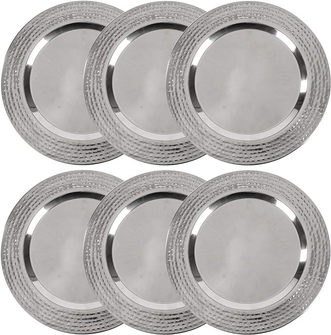 Colleta Home Stainless Charger Plate - 6 Pack - 13 inch Stainless Steel Charger with Hammered Rim... | Amazon (US)