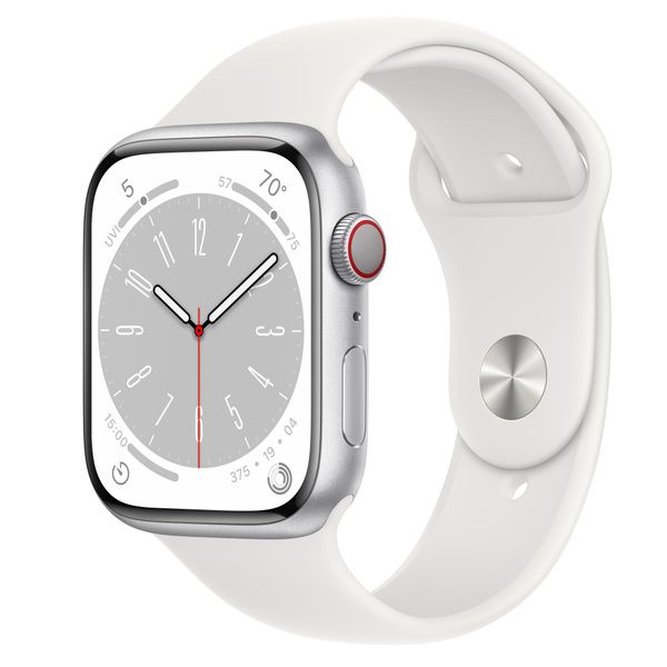 Apple Watch Series 8 GPS + Cellular 45mm Silver Aluminum Case with White Sport Band - S/M | Apple (US)