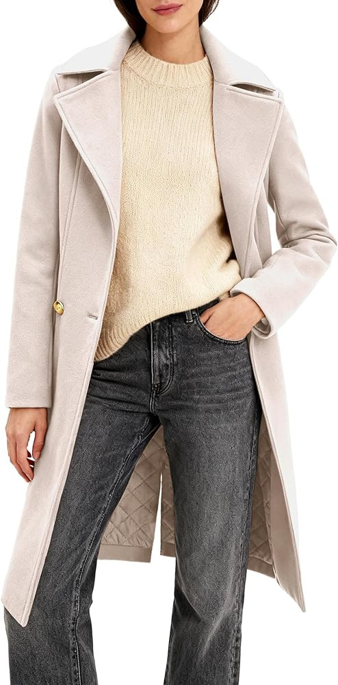 Women's Long Notch Lapel Coat, Double-Breasted Peacoat, Casual Classic Fall Winter Overcoat | Amazon (US)