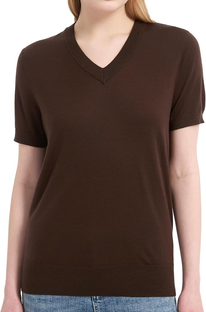 Women's 100% Merino Wool Sweaters Short Sleeve V Neck Sweater T-Shirt Business Summer Pullover To... | Amazon (US)