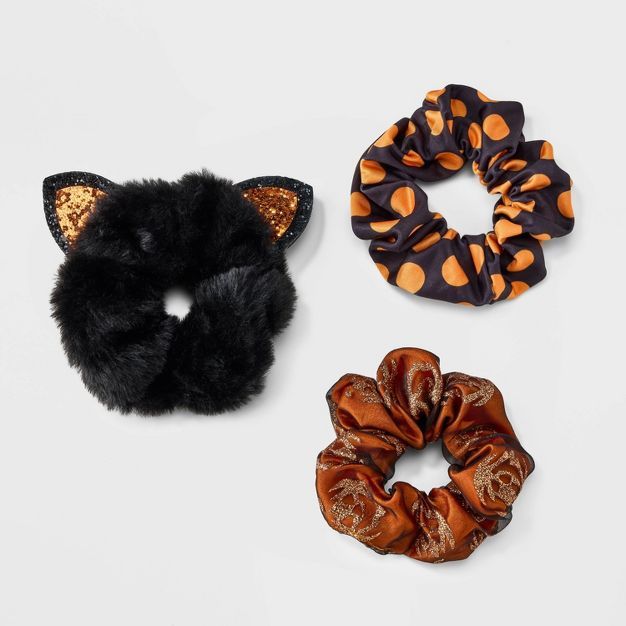 Halloween Faux Fur Glitter Cat Ears Hair Twister Set 3pc - Dark Orange | Target
