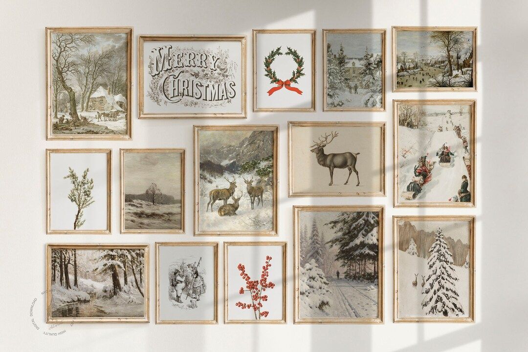 Christmas Prints Gallery wall Set of 15, Vintage Christmas Printable wall Art, Holiday Decor, Chr... | Etsy (US)