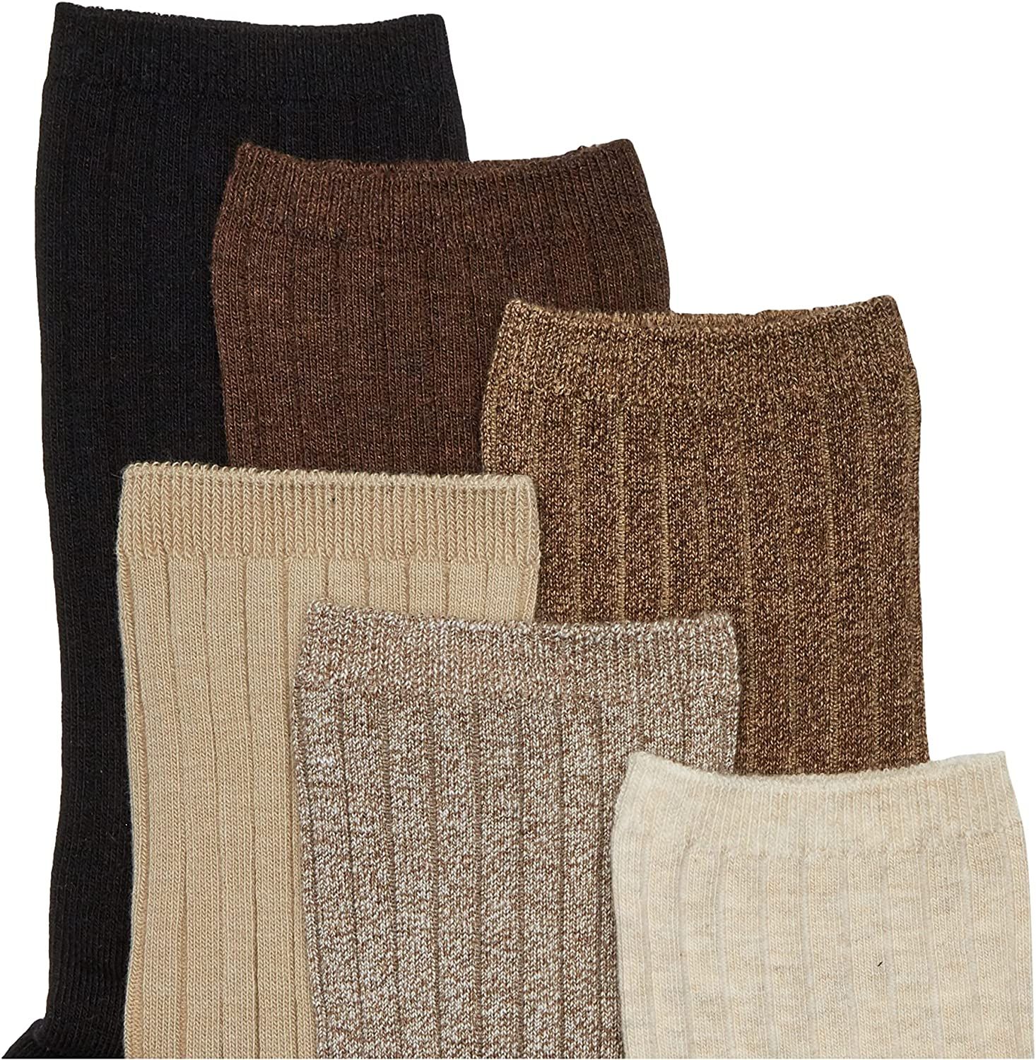 Gold Toe womens Ribbed Crew Socks, 6 Pairs Casual Sock, Brown 2 Mix, Medium US | Amazon (US)