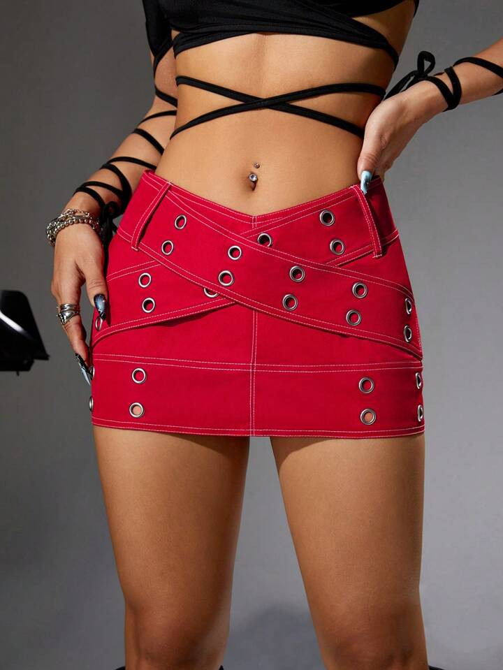 NewSHEIN ICON Bodycon Low Waist Mini Skirt With Eyelet Detailing | SHEIN