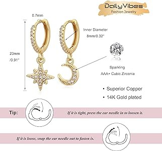 Gold Mini Dangle Huggie Earrings for Women, Dainty 14K Gold Plated Cubic Zirconia Small Hoop Earr... | Amazon (US)