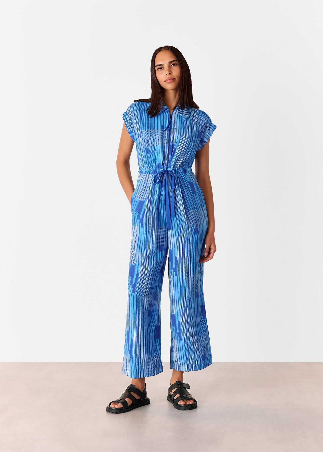 Blue/Multi Stripe Print Zip Jumpsuit | WHISTLES | Whistles UK | | Whistles