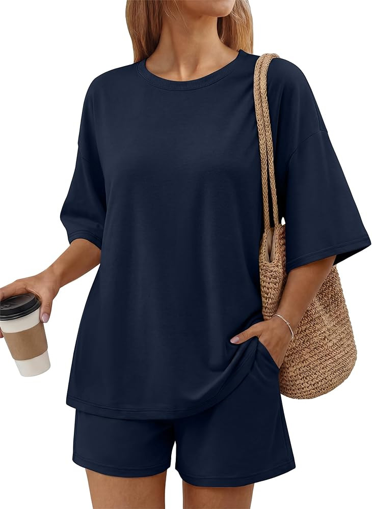 ANRABESS Womens Oversized Lounge Sets 3/4 Sleeve T-Shirts Tops and Shorts Matching Pajamas Sets 2... | Amazon (US)