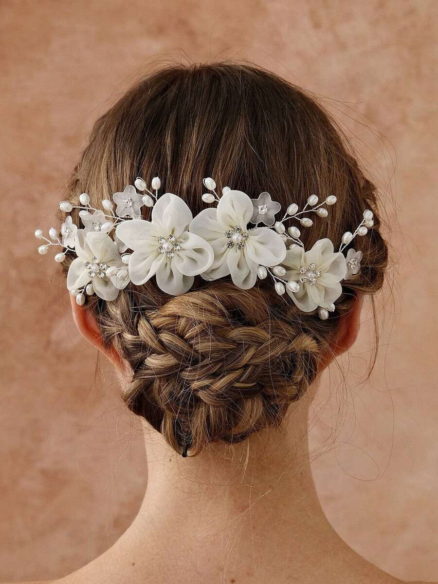3 Peças Acessórios de Cabelo para Casamento, Pente Floral Elegante com Pérolas e Peças de Cab... | SHEIN