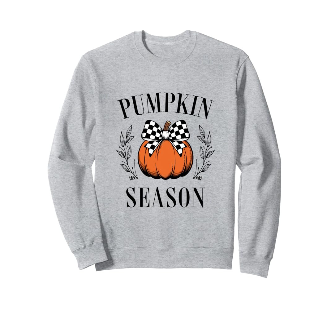Coquette Checkered Bow Pumpkin Season Fall Autumn Gift Sweatshirt | Amazon (US)