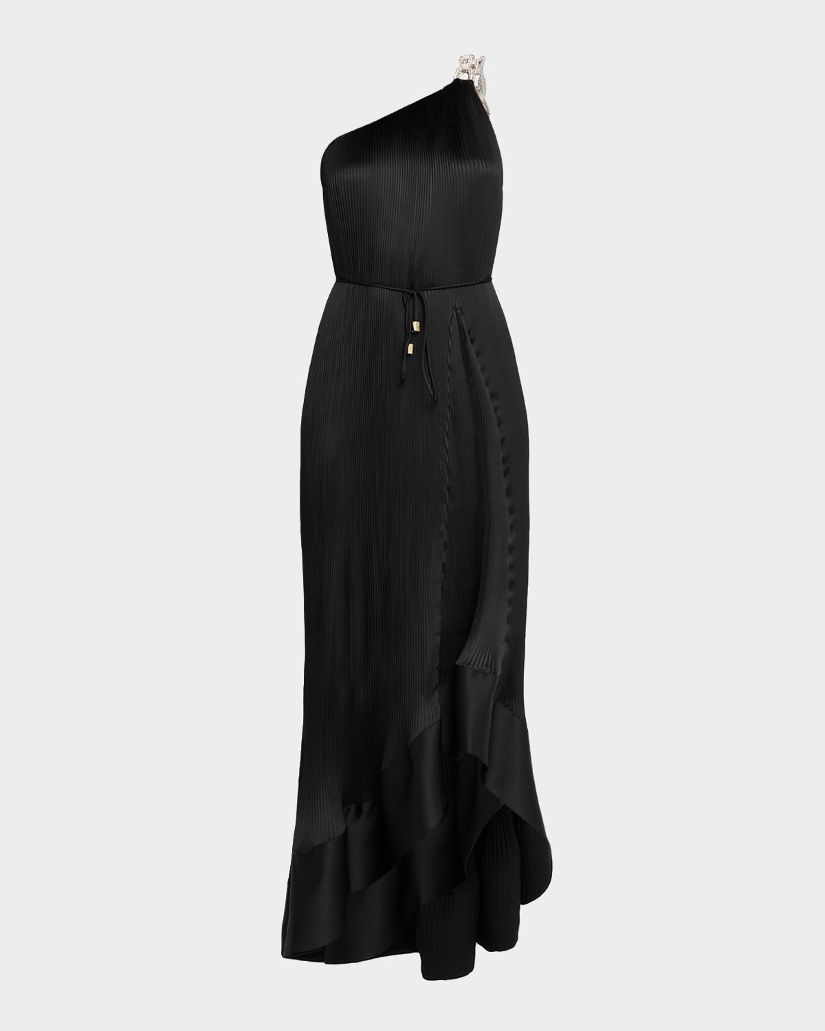 Mariah One-Shoulder Pleated Satin Maxi Dress | Neiman Marcus