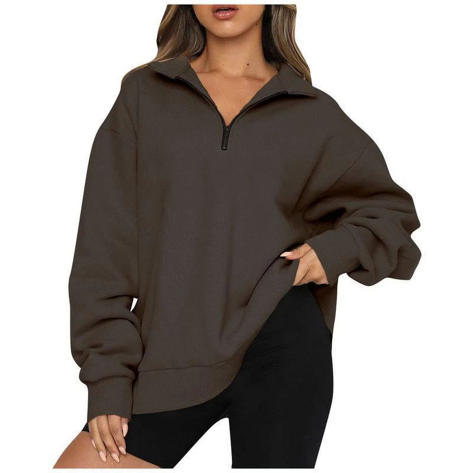 Inadays 10-Pack Women Half Zip Oversized Sweatshirts Long Sleeve Solid Color Hoodie Sweater Drop ... | Walmart (US)