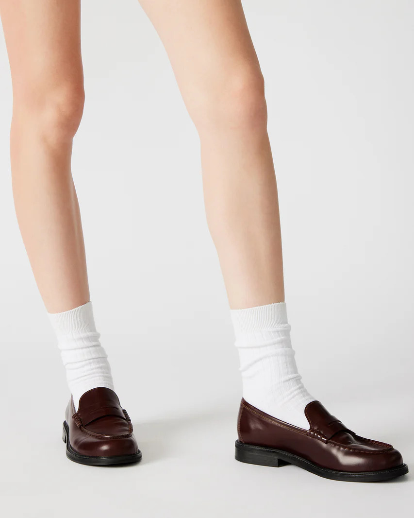 MADISON Burgundy Box Leather Penny Loafer | Women's Loafers | Steve Madden (US)