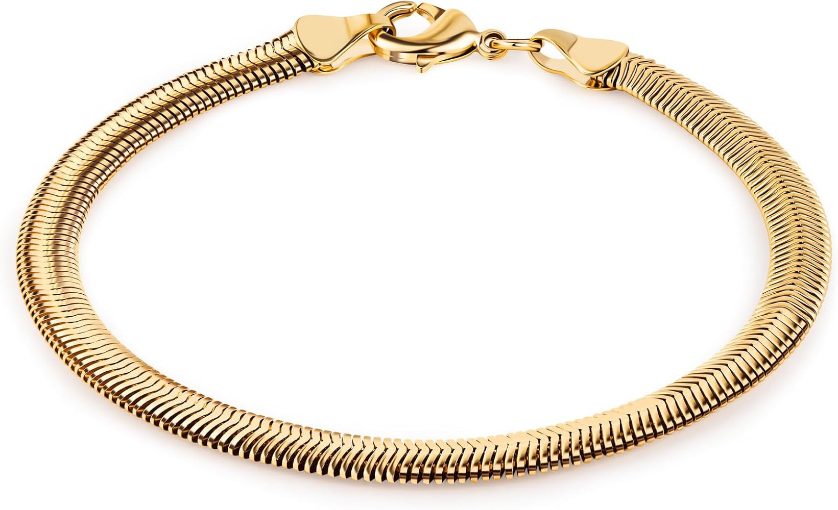 Barzel 18K Gold Plated 7mm Flat Snake Dome Herringbone Chain Link Bracelet, 7.5 Inches - Made in ... | Amazon (US)