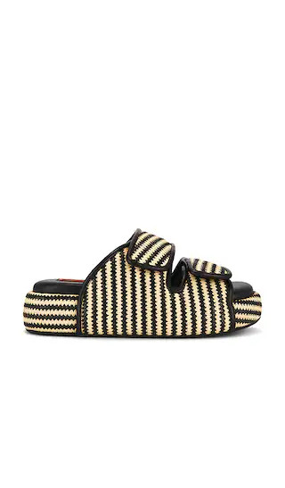 Stripe Raffia Cro Slide in Black & White Micro Stripe | Revolve Clothing (Global)