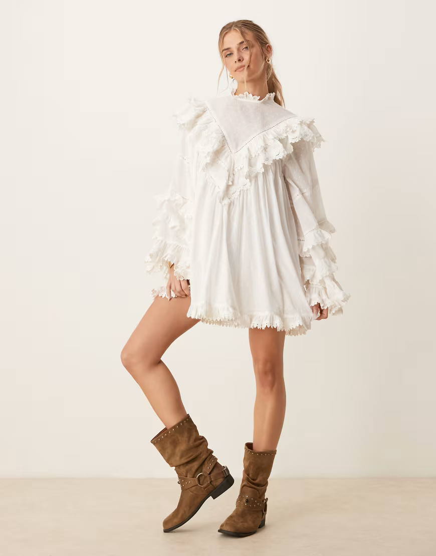 ASOS DESIGN high neck mini dress with angled frills in white | ASOS (Global)