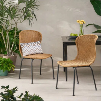 Boho Wicker Weave Outdoor Dining Chairs Set Of 2, Perfect For Cozy Comfort And Stylish Backyard Gatherings | Wayfair North America